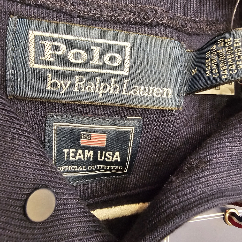 NWT Polo Ralph Lauren Team USA Fleece Buttoned Mockneck Sweatshirt Navy M - Picture 5 of 6